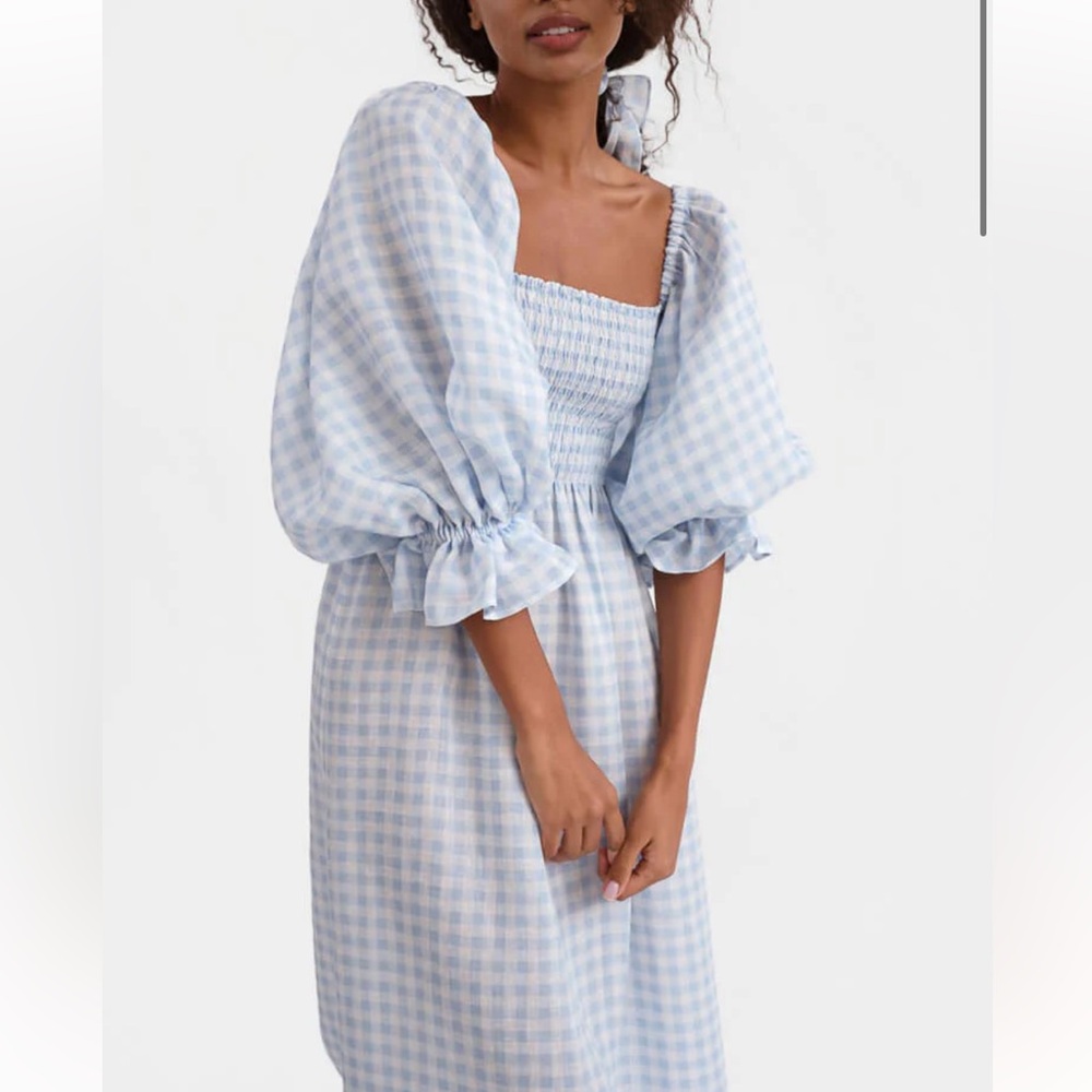 Sleeper Atlanta Linen Dress in Blue Gingham